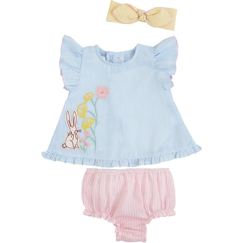 Mud Pie Floral Bunny Pinafore Set 0-3M