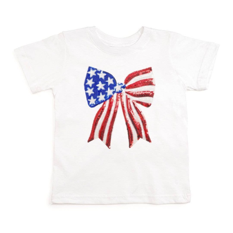 Patriotic Sequin Bow Patch Short Sleeve T-Shirt 2T