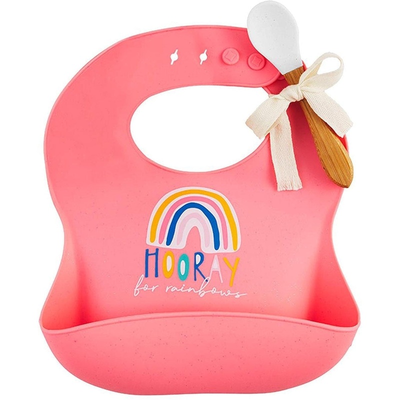 Mud Pie Pink Glitter Bib And Spoon