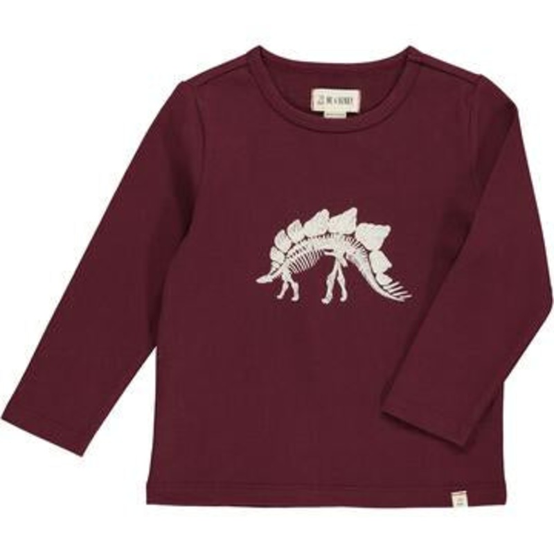 Cherokee Raglan Printed Tee Burgundy w/ Dino Skeleton Print 2-3T