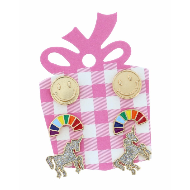 Happy Face, Rainbow, Glitter Unicorn Earring