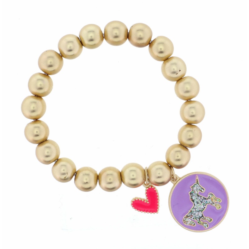 Hot Pink Heart with Unicorn on Purple Disc Bracelet