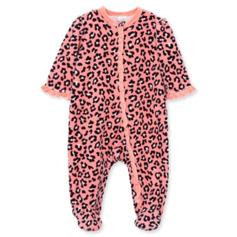 Leopard Velour Footie 0-3M