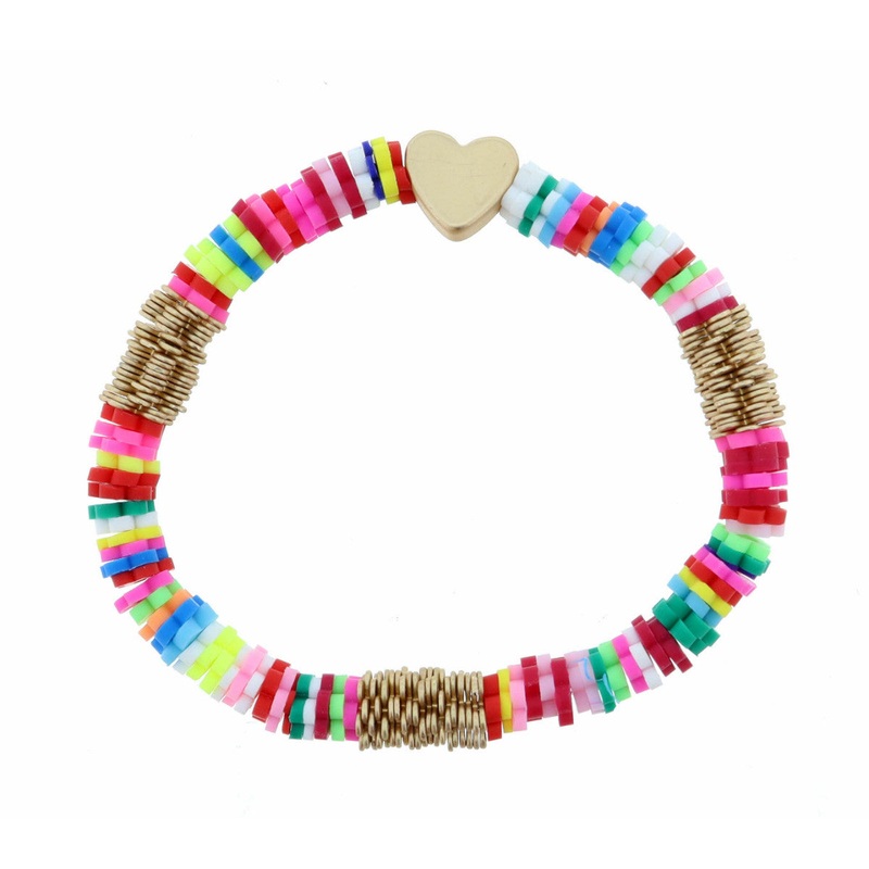 Multi Flower Rubber Sequin with Flat Gold Heart Bracelet