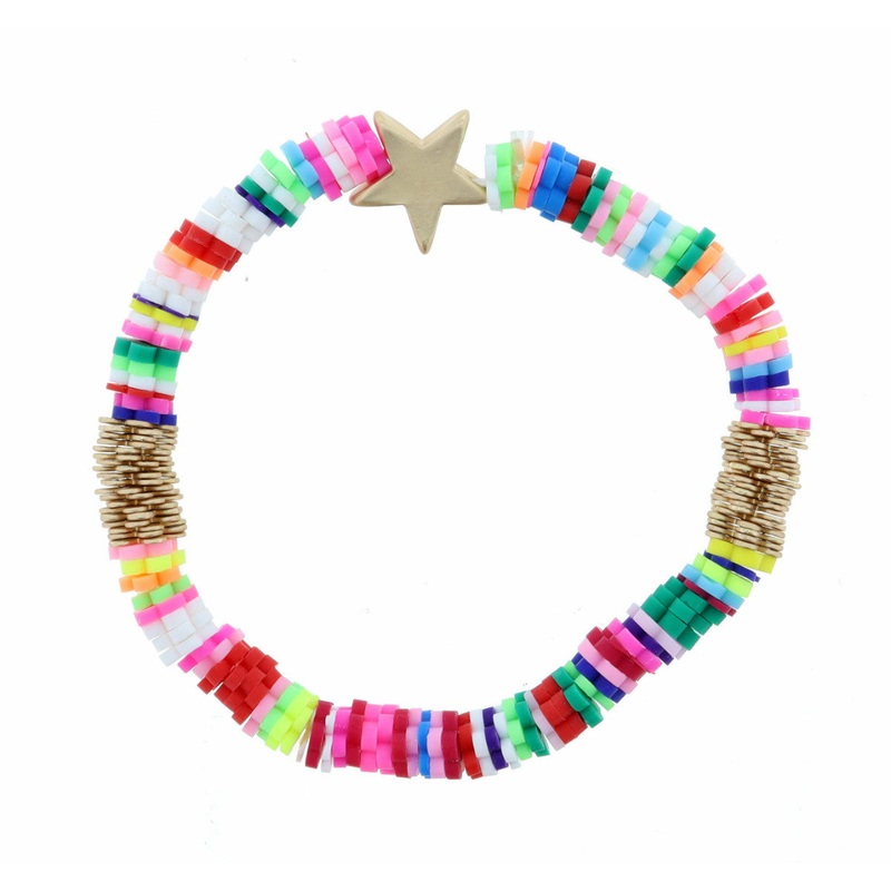 Multi Flower Rubber Sequin with Gold Star Bracelet