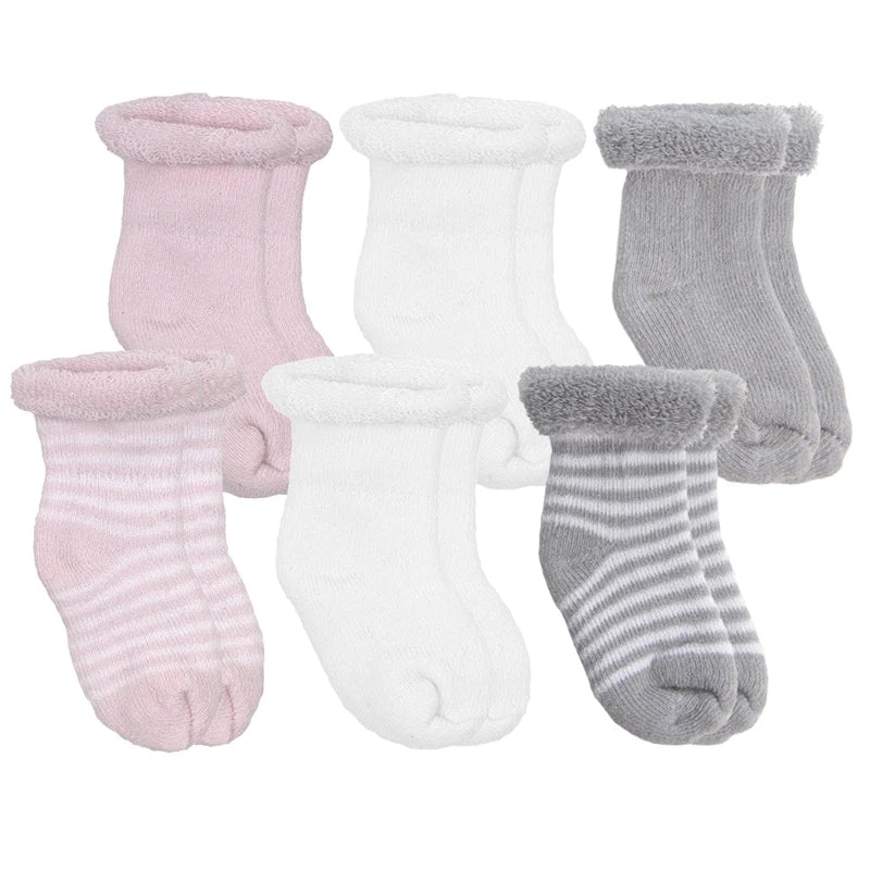 NB Pink/Wht/Gry 6PK Terry Socks