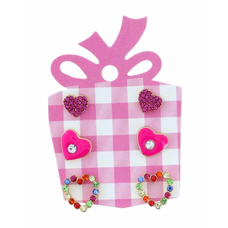 Pink Crystal Heart, Pink Heart, Multi Crystal Heart Earring