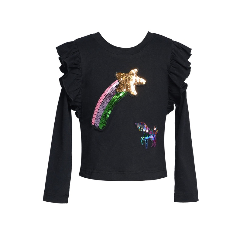 Ruffle L/S Top W/Rainbow & Unicorn Patch Detail 9-12M