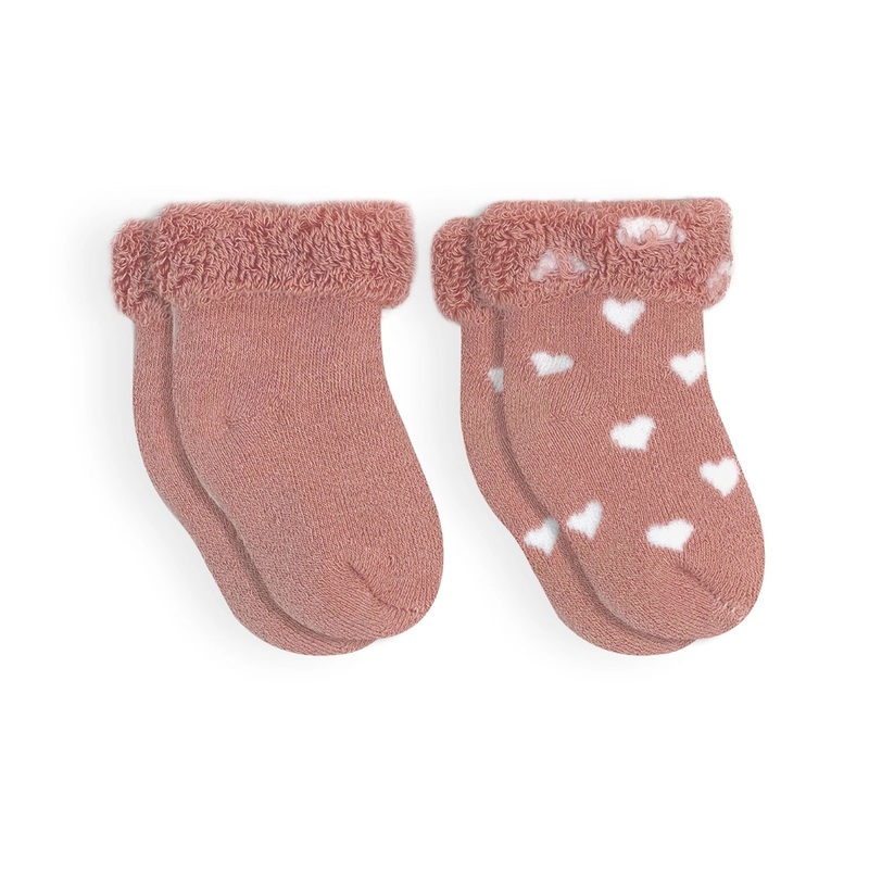 Solid/Hearts Infant Socks – 2 Pack – Rose 0-3M