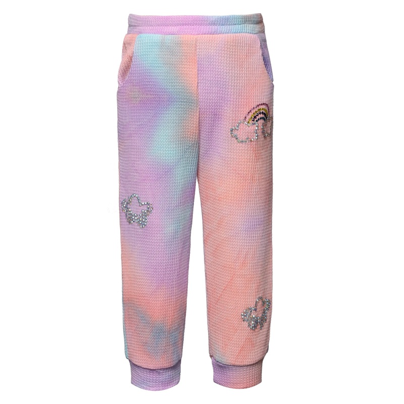 Tie Dye Joggers W/Rainbow & Clouds Rhinestone Detail 12-18M