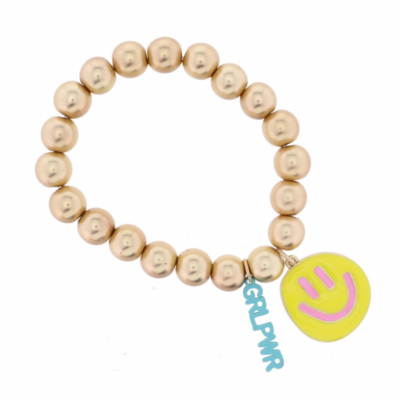 Turquoise “GRLPWR” with Yellow Happy Face Bracelet