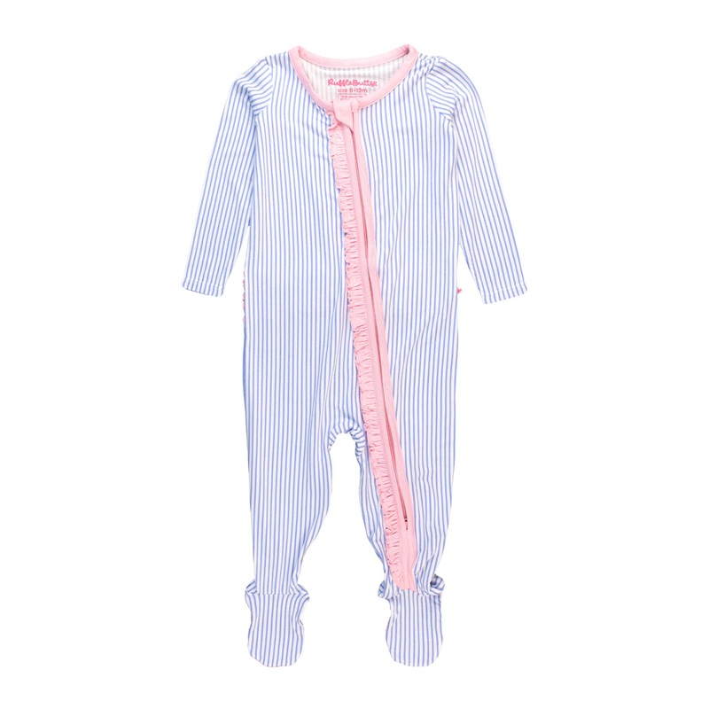 Baby Girls Periwinkle & White Micro Stripe Bamboo Viscose Footed Ruffle 0-3M