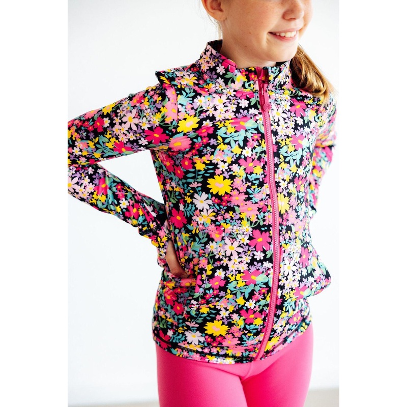 Mila & Rose Flexible Floral Full-Zip Ruffle Active Jacket 2T