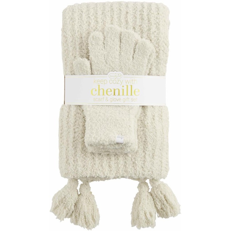 Mud Pie Chenille Glove & Scarf Set | Cream