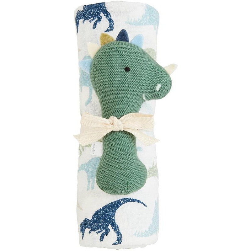 Mud Pie Dino Swaddle & Rattle Set