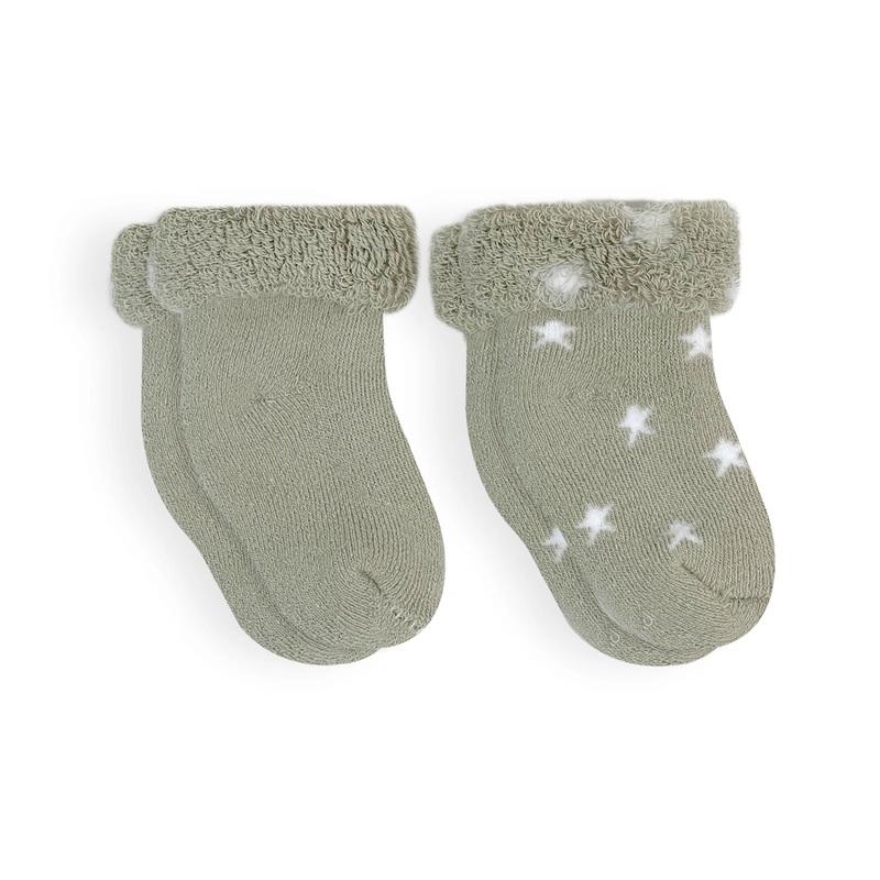 Solid/Stars Infant Socks – 2 Pack – Sage 0-3M