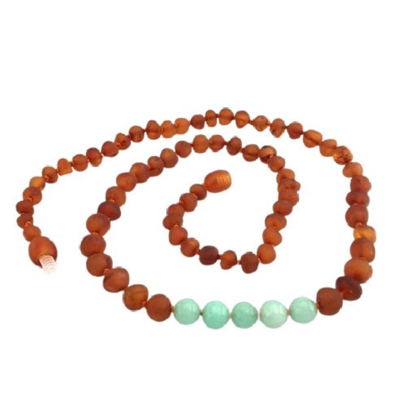 Amber Goose Raw Cognac & Amazonite Baby Necklace M