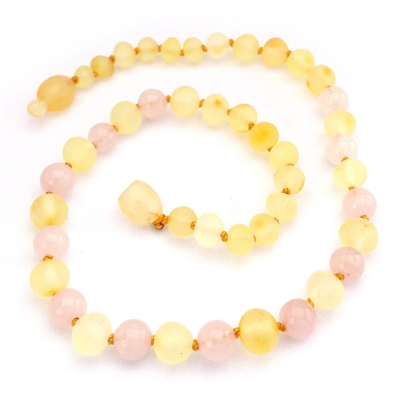 Amber Goose Raw Lemon & Rose Quartz Baby Necklace S