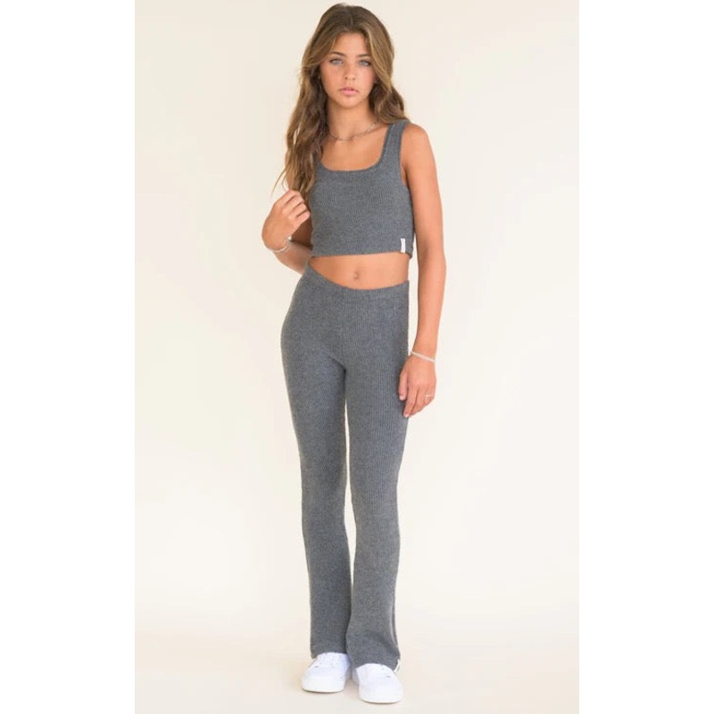 Kaveah Hacci Rib Wide Leg Pant | Charcoal S (8-10)