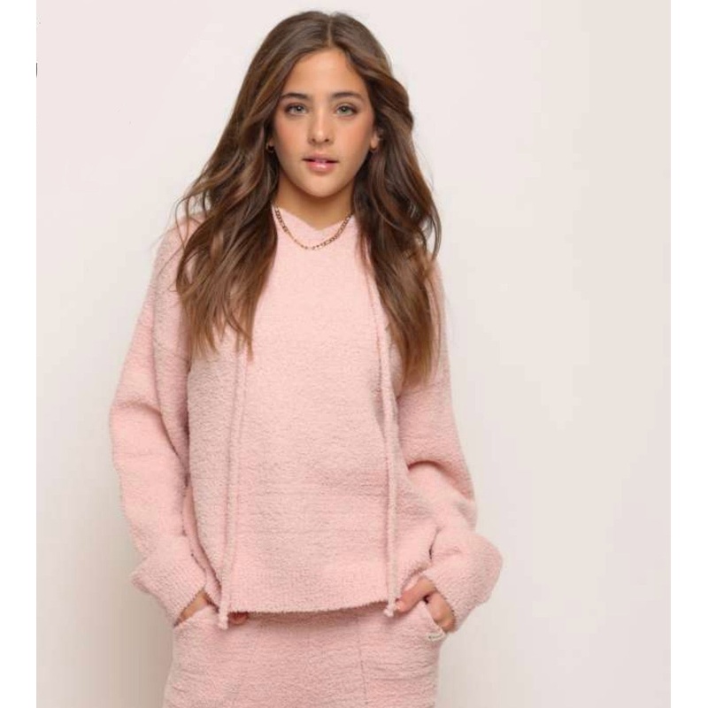 Kaveah Sherpa Plush Drawstring Hoodie | Petal Bloom S  (8-10)