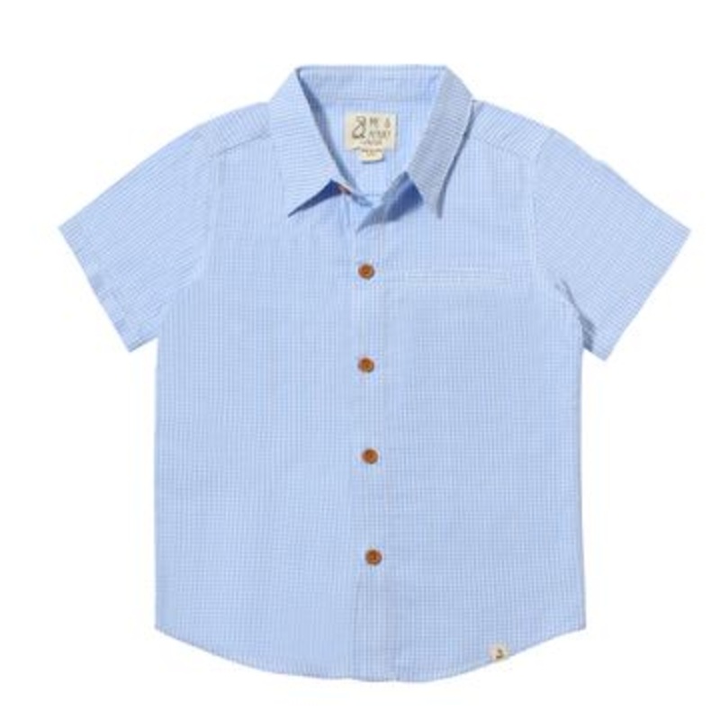Me & Henry Newport Woven Shirt | Blue/White Micro Plaid 12-18M