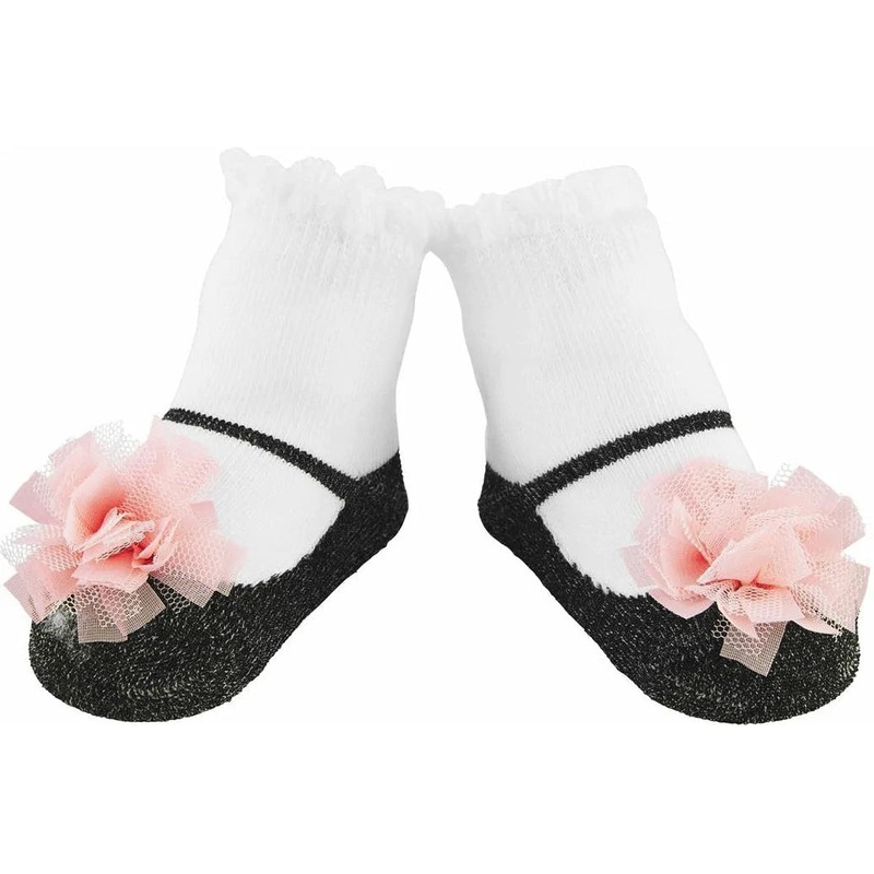 Mud Pie Black And Pink Puff Socks