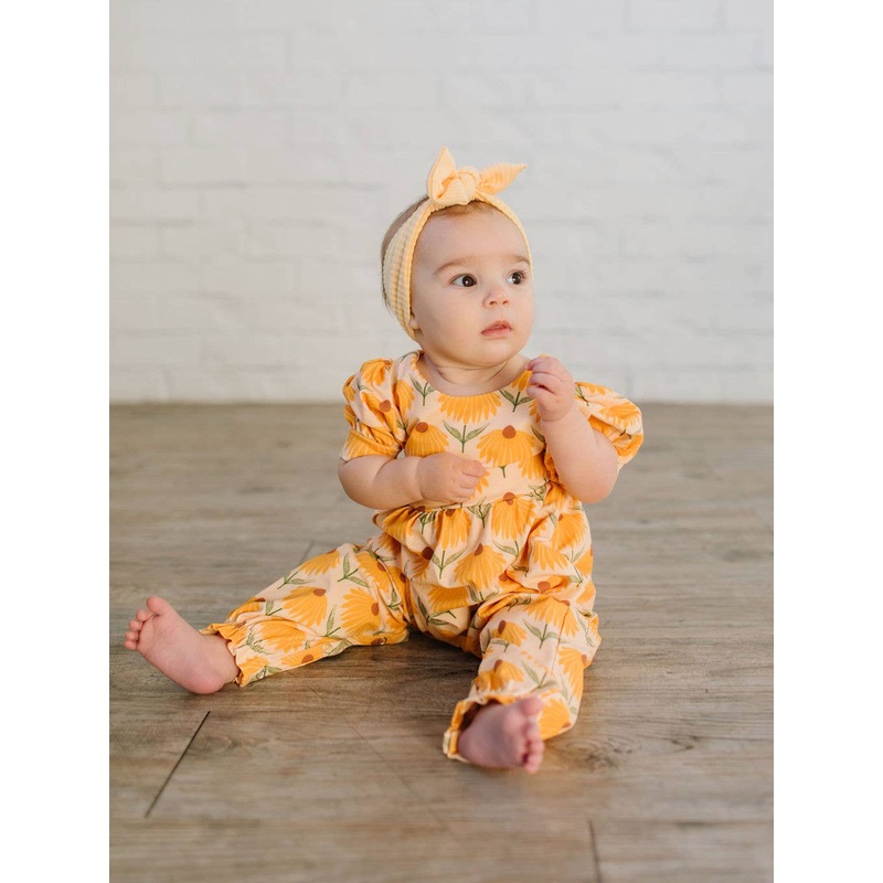Ollie Jay Puffed Rosie Romper in Sunflower 3-6M