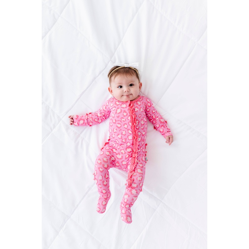 Pink Leopard Ruffle Footsie 0-3M