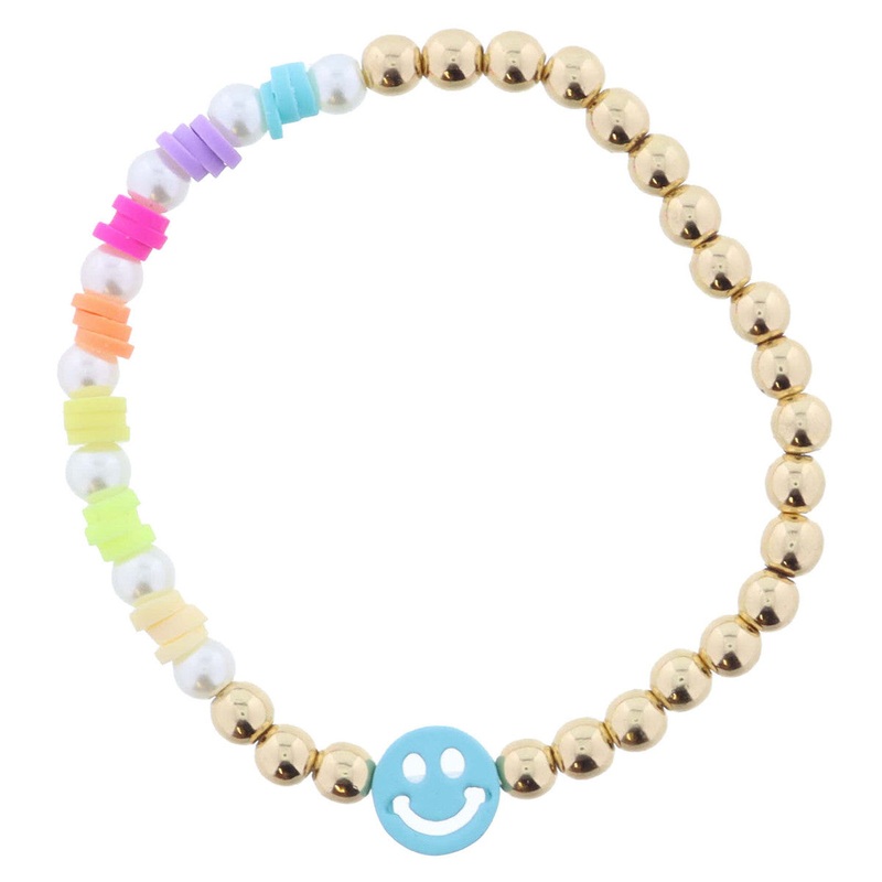 KIDS HALF RAINBOW SEQUINS, PEARLS, HALF BEADS WITH BLUE HAPPY FACE BRACELET