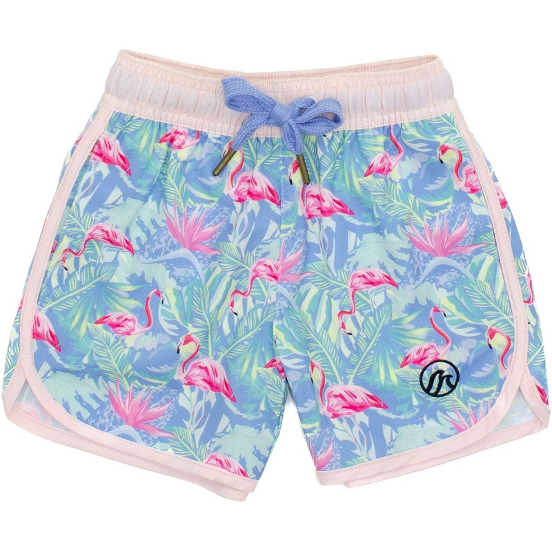 Properly Tied Lucky Duck Retro Shordees Swim | Floral Flamingo 2T