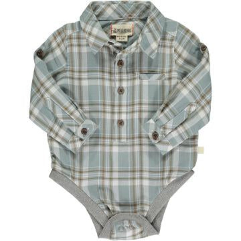Me & Henry Jasper  Woven Onesie | Blue/White Plaid 0-3M