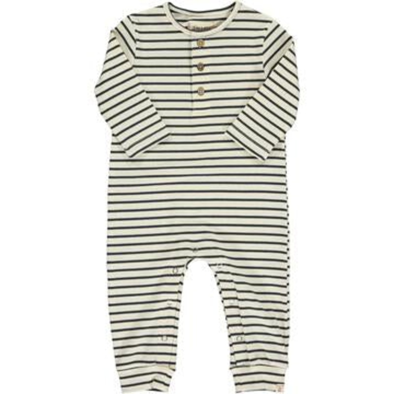 Me & Henry Mason Rib Romper | Cream/Charcoal Stripe 0-3M