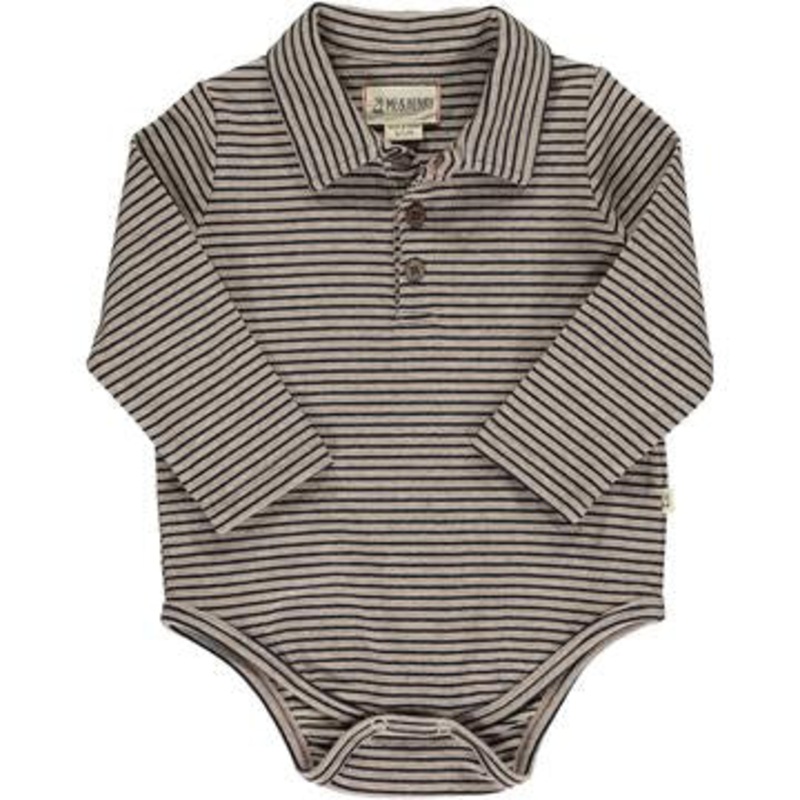 Me & Henry Seymour Polo Onesie | Black/Beige Stripe 0-3M