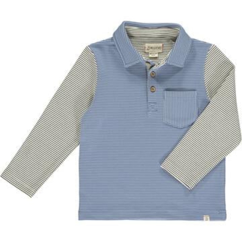 Me & Henry Troy Polo | Blue/Cream Arms 2-3T