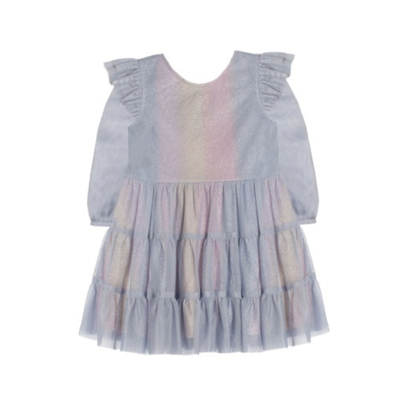 PHOENIX TIERED SOFT TULLE & SPARKLING LS KNIT DRESS 4Y