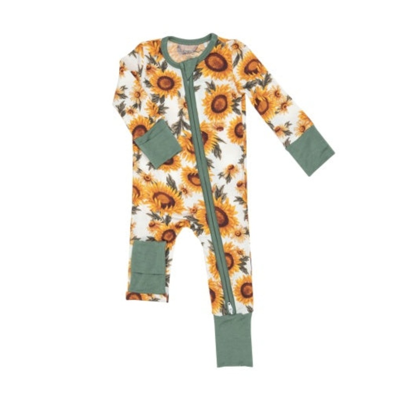 Fall Sunflower Ruffle Zipper Romper 0-3M