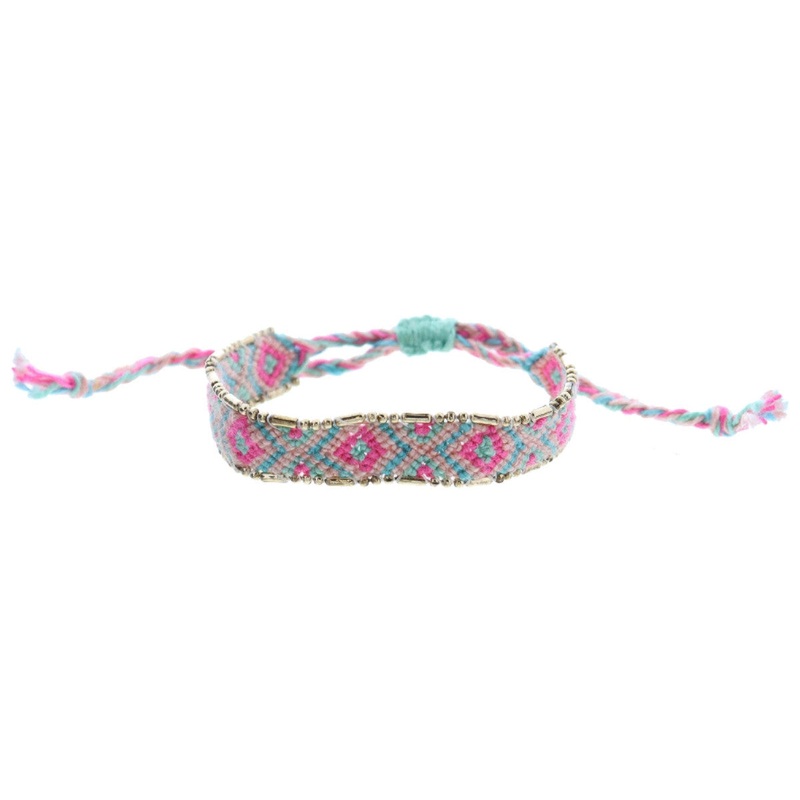 Jane Marie Kids All About It! Bracelet Hot Pink Mint Pink Aqua Woven Band with Gold Accent