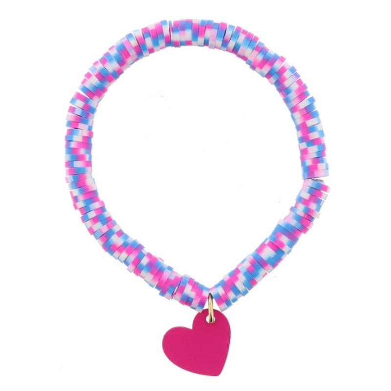 Jane Marie Kids Color Splash! Bracelet Hot Pink, Blue, White Speckled Rubber Sequin Beaded with Hot Pink Heart