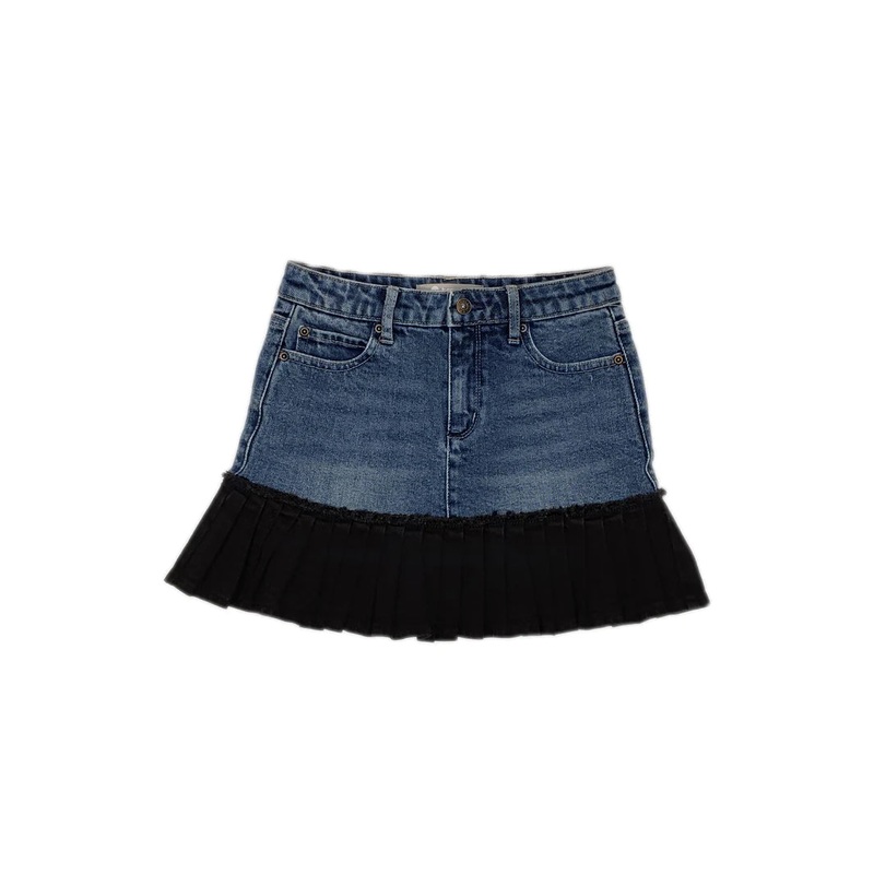 Mixed Denim Pleated Hem Mini Skirt 7