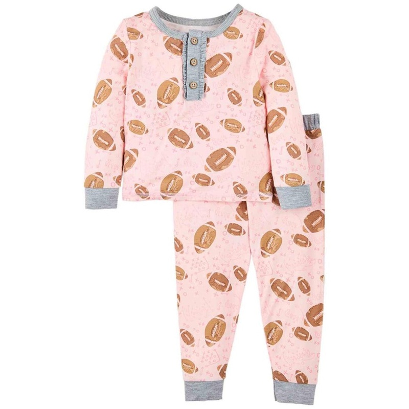 Mud Pie Pink Football Pajama Set 6-12M