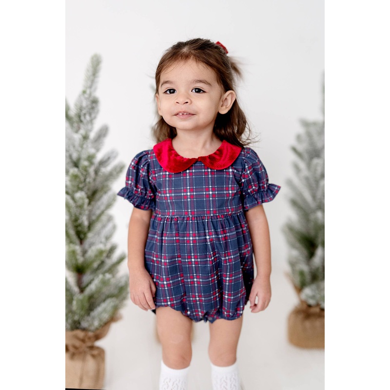 Quinn Collared Bubble in Holiday Plaid | Poplin Cotton 0-3M
