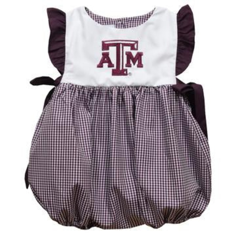 Texas AM Aggies Embroidered Maroon Gingham Girls Bubble 0-6M