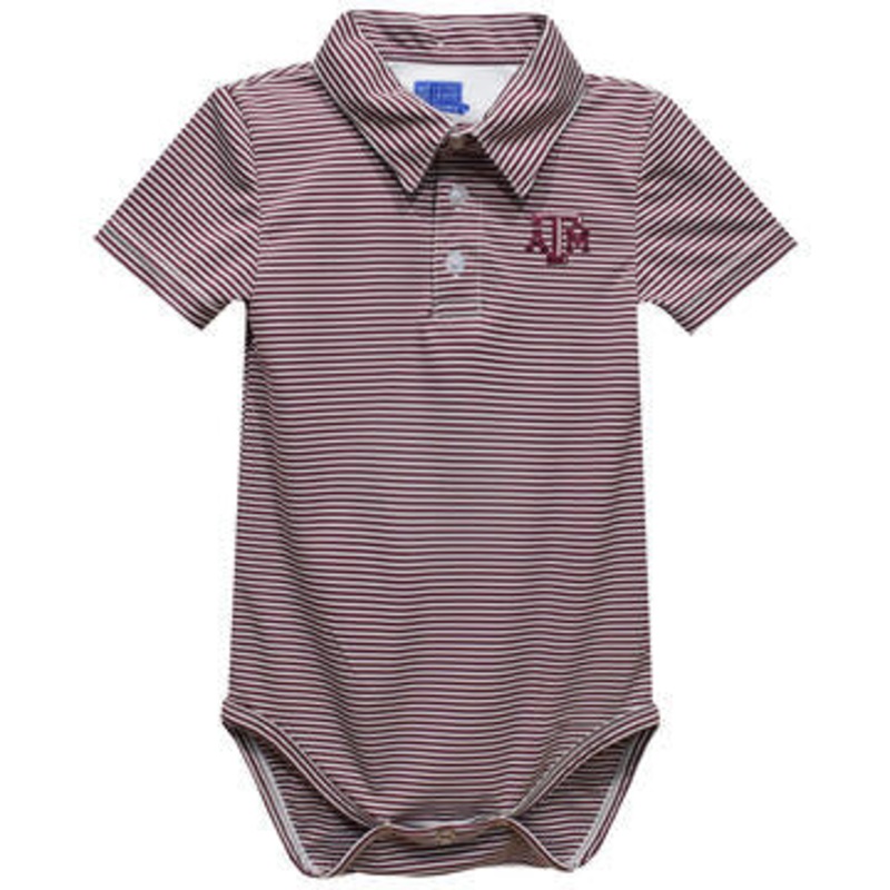 Texas AM Aggies Embroidered Maroon Stripe Knit Polo Onesie 0-6M