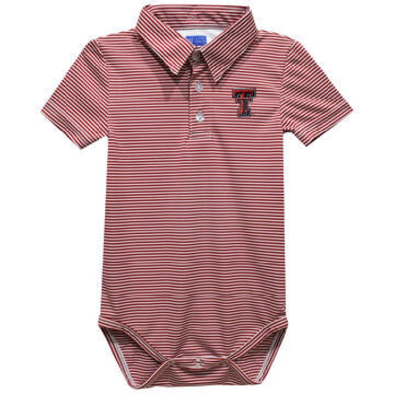 Texas Tech Embroidered Red Stripe Knit Polo Onesie 0-6M
