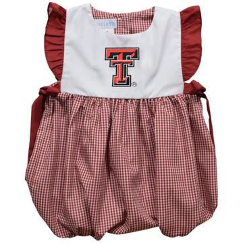 Texas Tech Red Raiders Embroidered Red Gingham Girls Bubble 0-6M