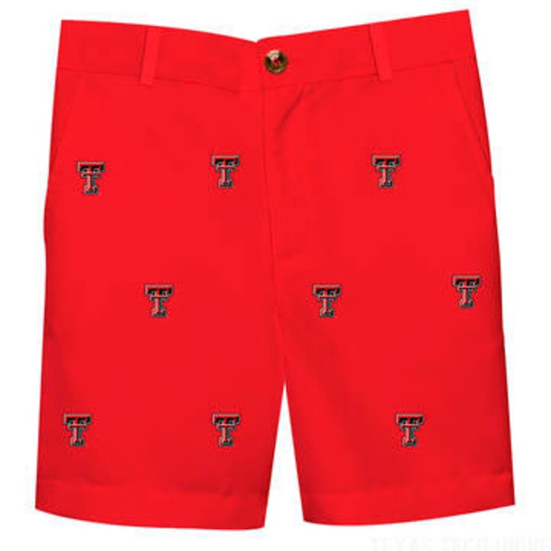 Texas Tech Red Raiders Vive La Fete Boys Game Day All Over Logo Red Structured Shorts with Side Pock 2T