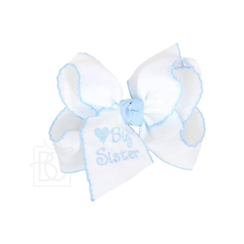 Blue Embr Big Sister Crochet Edge Bow