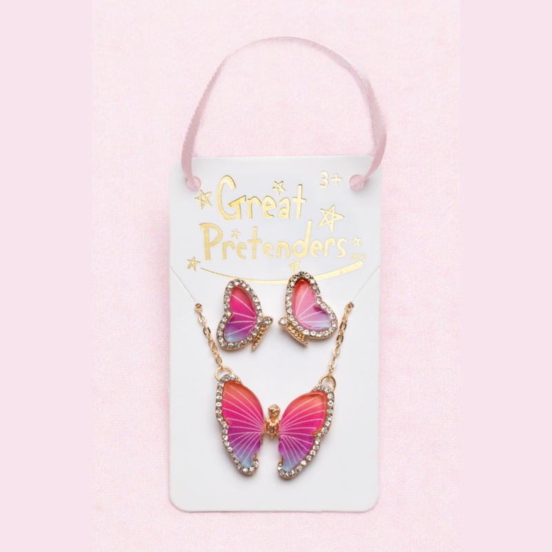 Great Pretenders Boutique Butterfly Necklace & Studded Earring Set