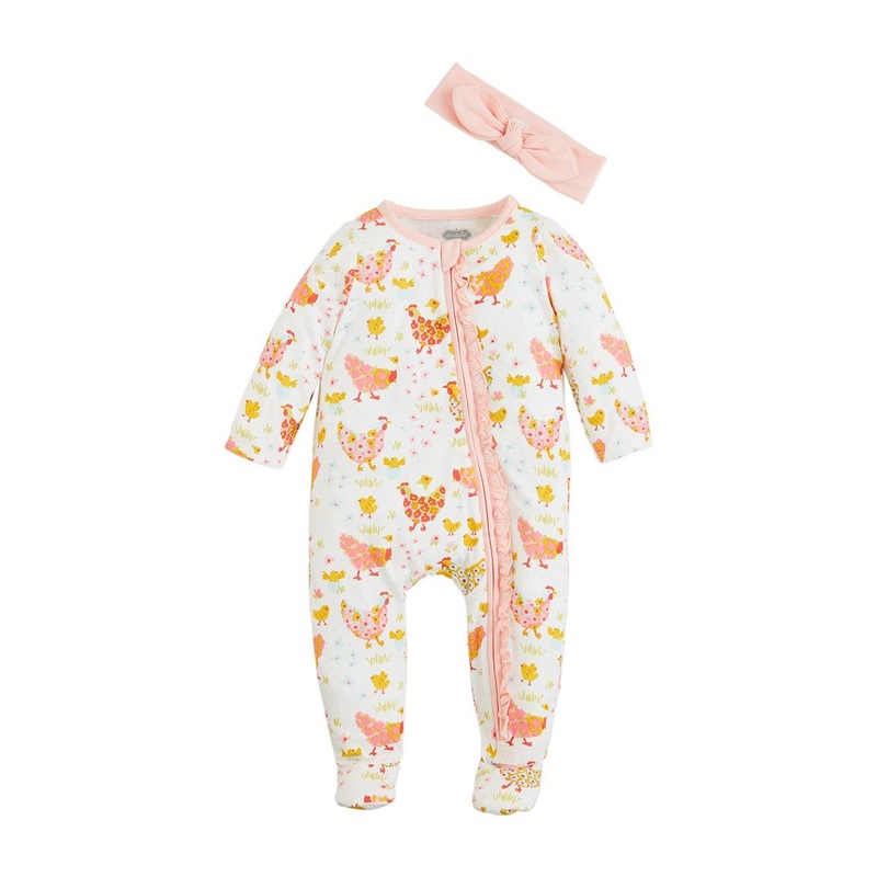 Mud Pie Flower Chicken Sleeper & Headband Set 0-3M
