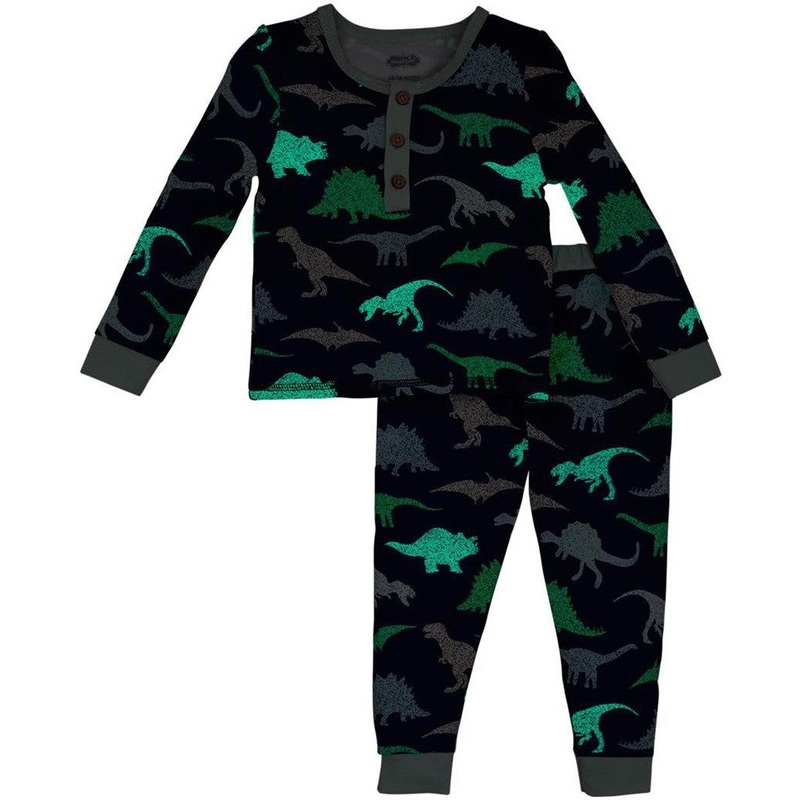Mud Pie Glow Blue Dino Pj Set 9-12M